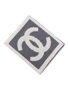 Chanel CC Logo Sports Line Wool Silk Gray Scarf